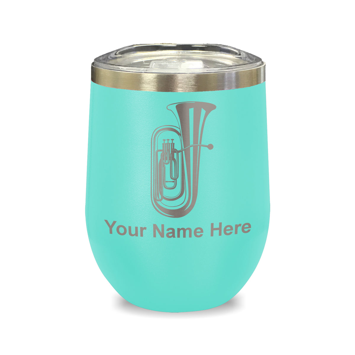 LaserGram Double Wall Stainless Steel Wine Glass, Tuba, Personalized Engraving Included