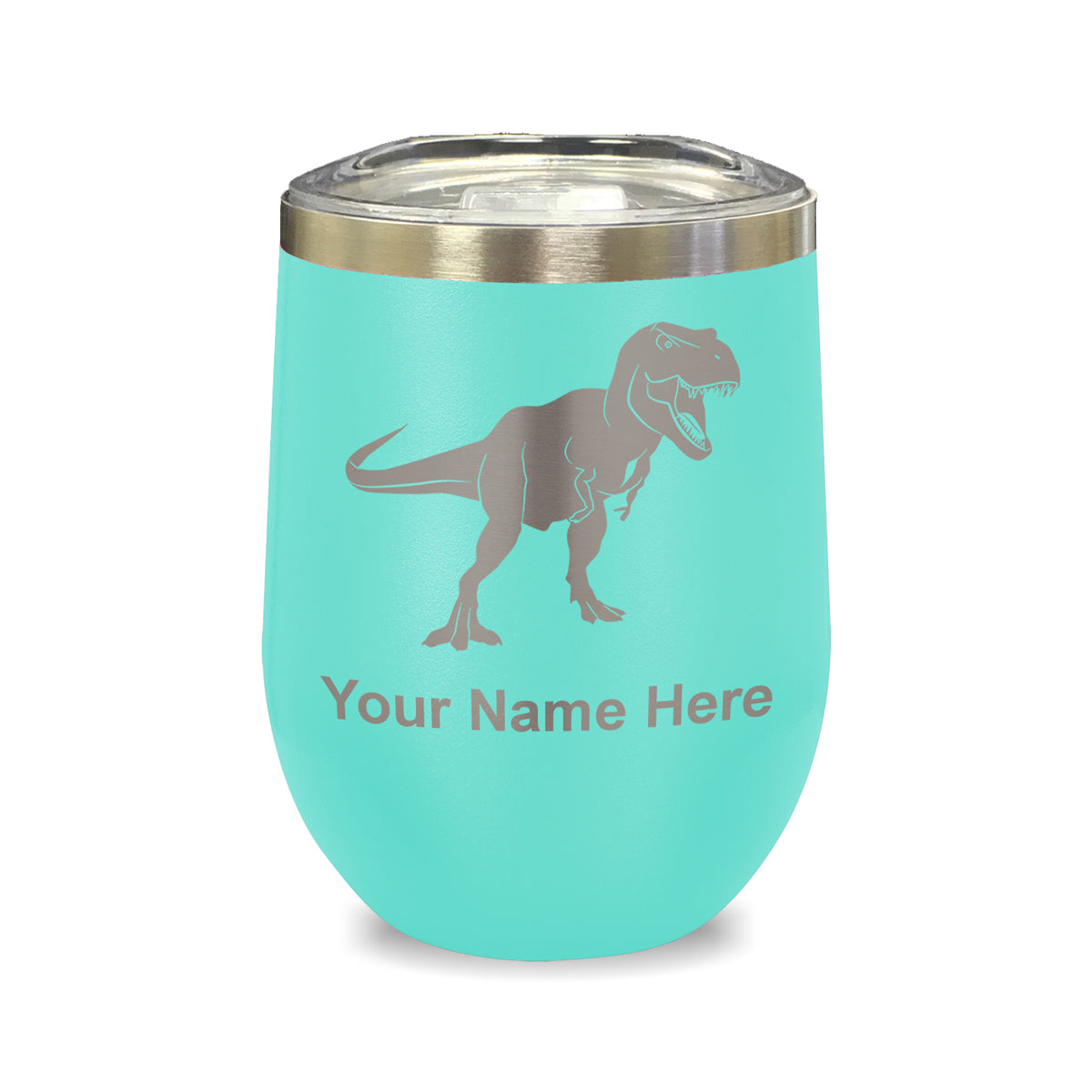 LaserGram Double Wall Stainless Steel Wine Glass, Tyrannosaurus Rex Dinosaur, Personalized Engraving Included