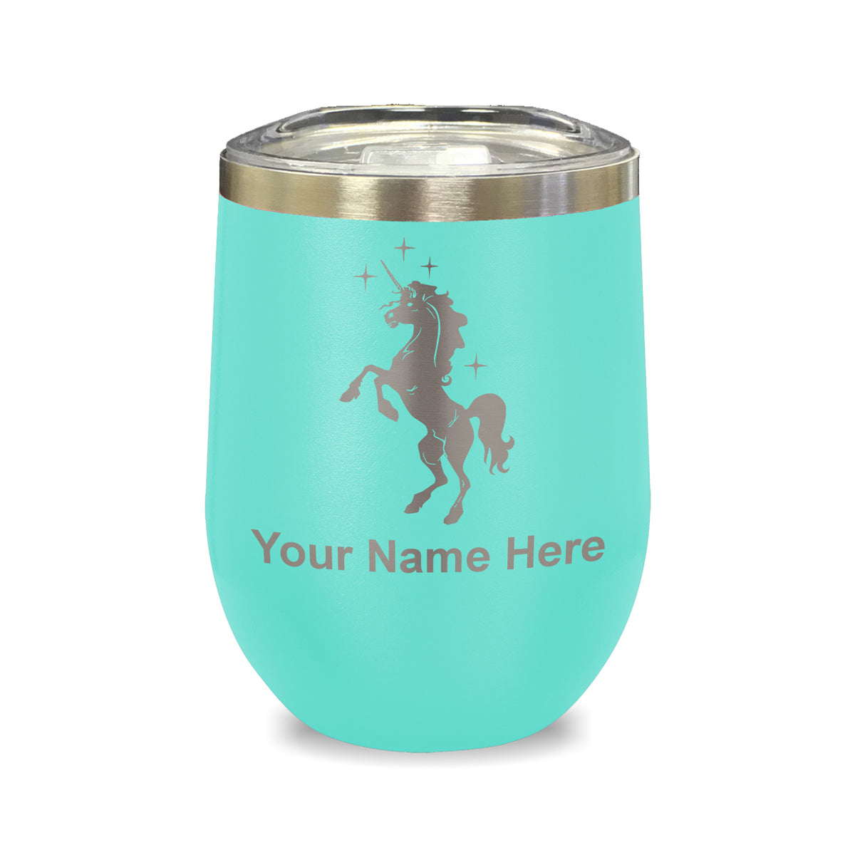 LaserGram Double Wall Stainless Steel Wine Glass, Unicorn, Personalized Engraving Included
