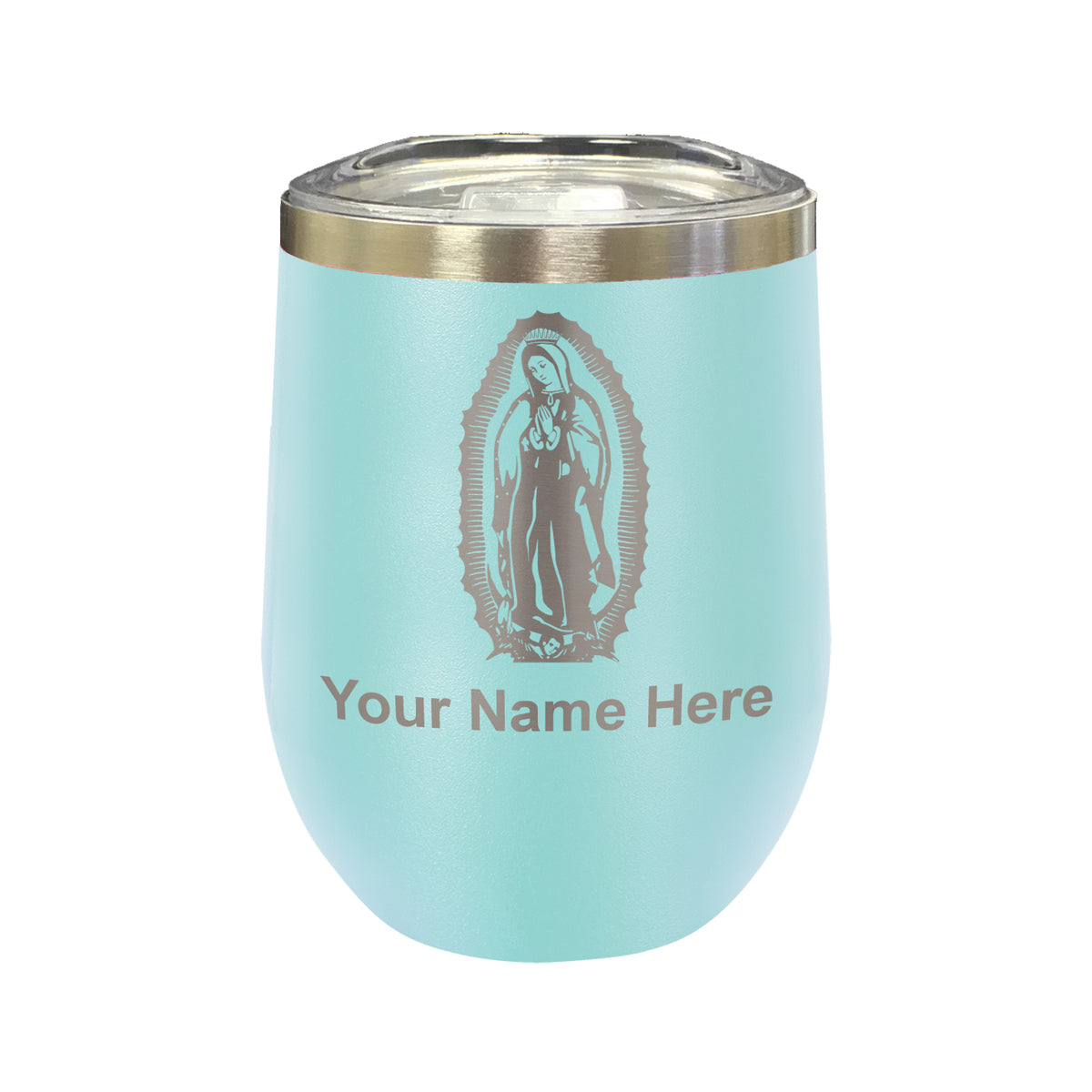LaserGram Double Wall Stainless Steel Wine Glass, Virgen de Guadalupe, Personalized Engraving Included