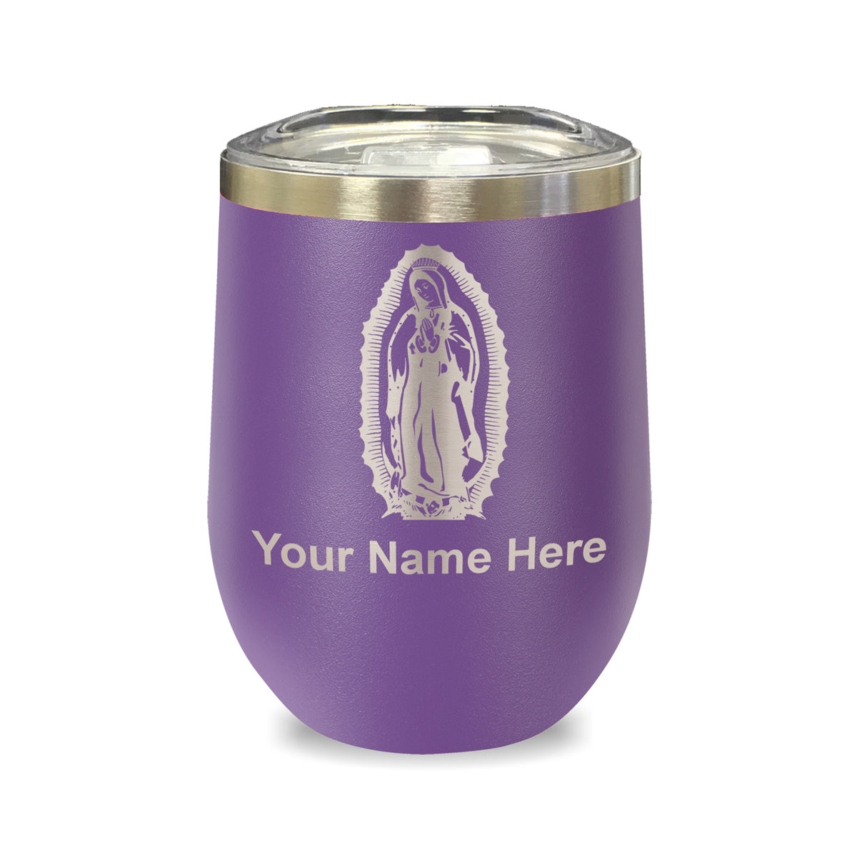 LaserGram Double Wall Stainless Steel Wine Glass, Virgen de Guadalupe, Personalized Engraving Included