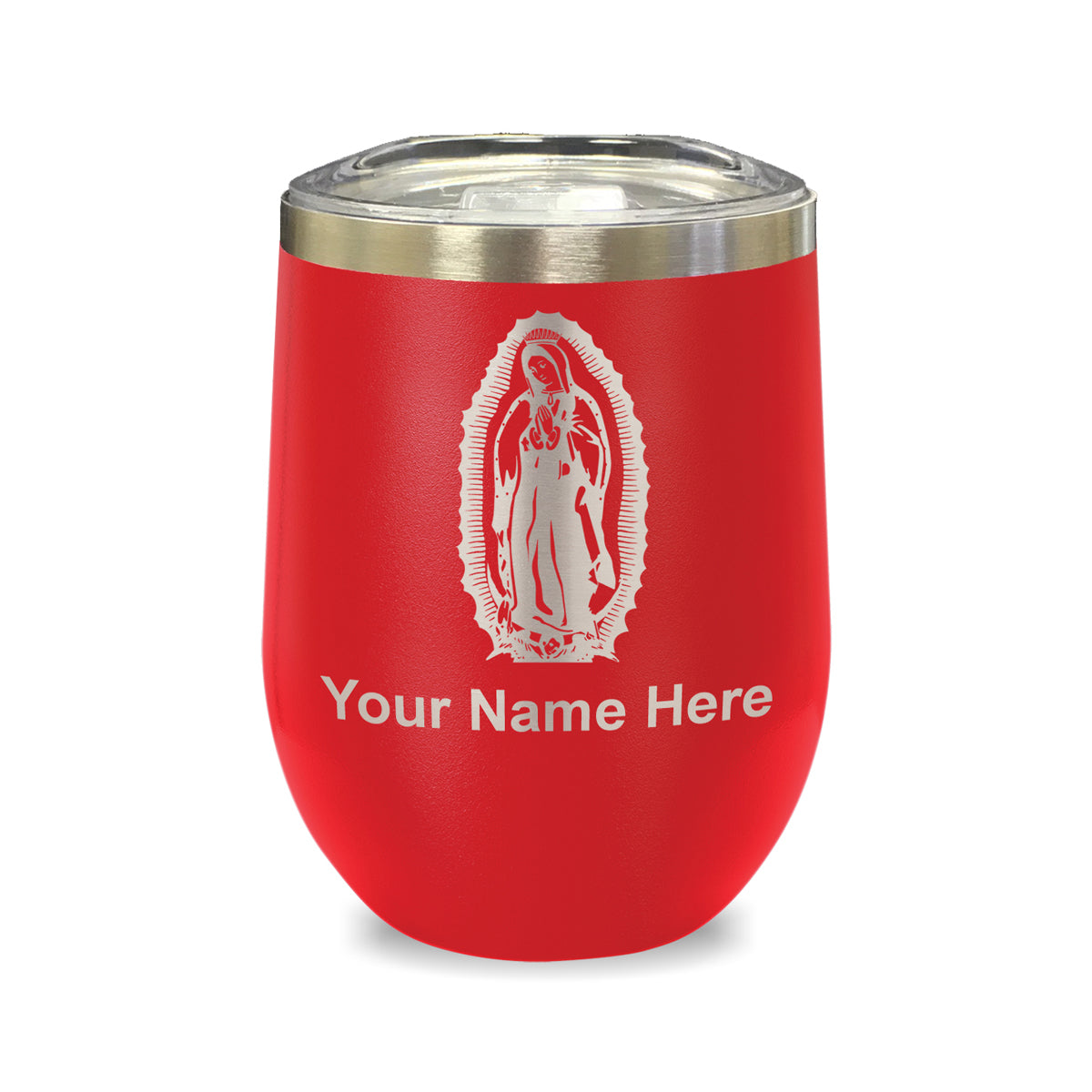 LaserGram Double Wall Stainless Steel Wine Glass, Virgen de Guadalupe, Personalized Engraving Included