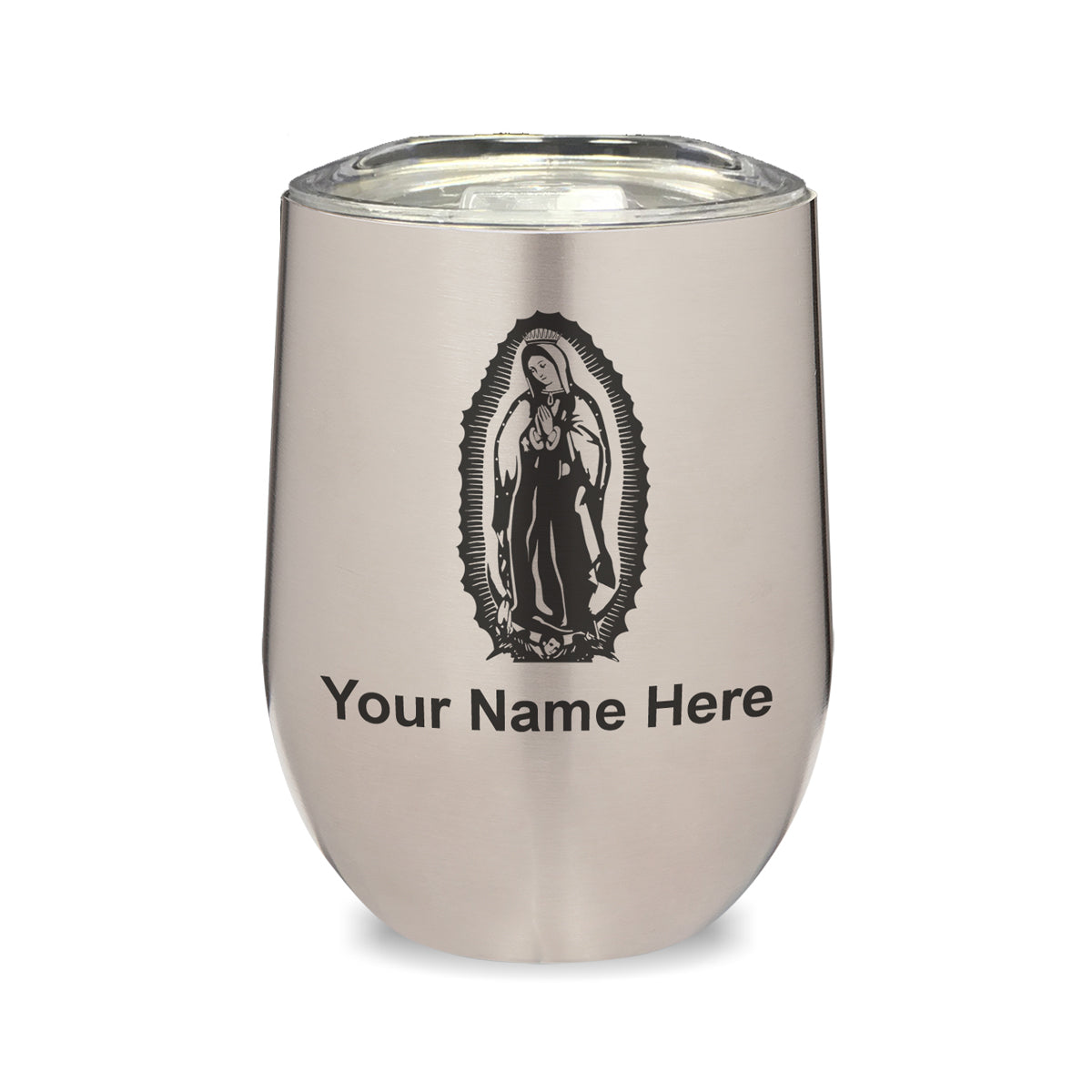 LaserGram Double Wall Stainless Steel Wine Glass, Virgen de Guadalupe, Personalized Engraving Included