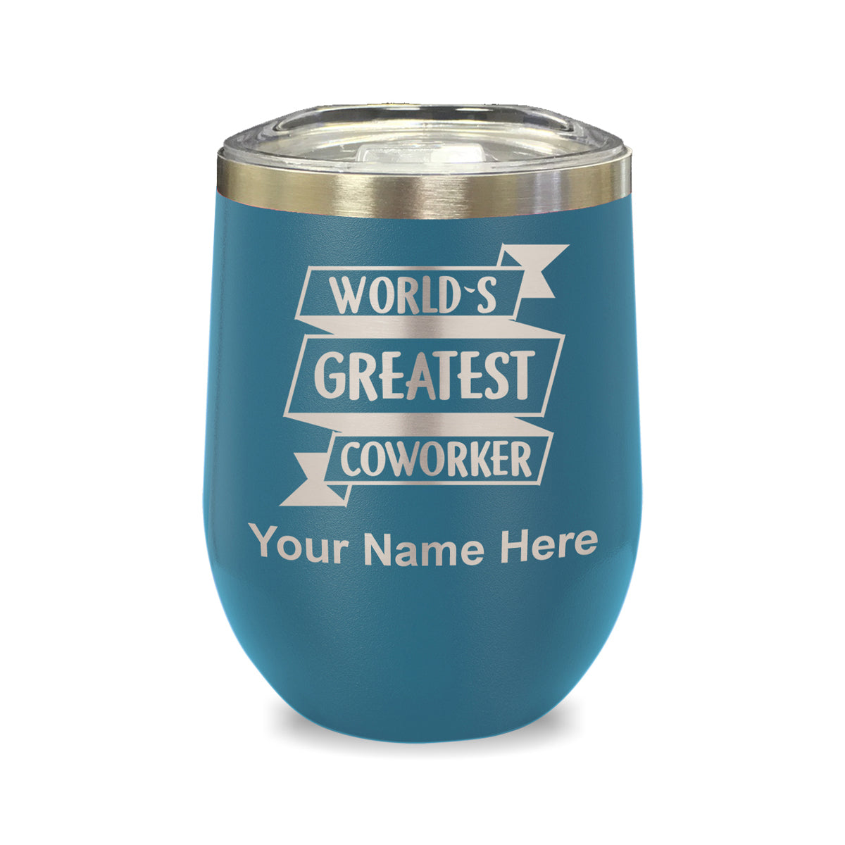 LaserGram Double Wall Stainless Steel Wine Glass, World's Greatest Coworker, Personalized Engraving Included