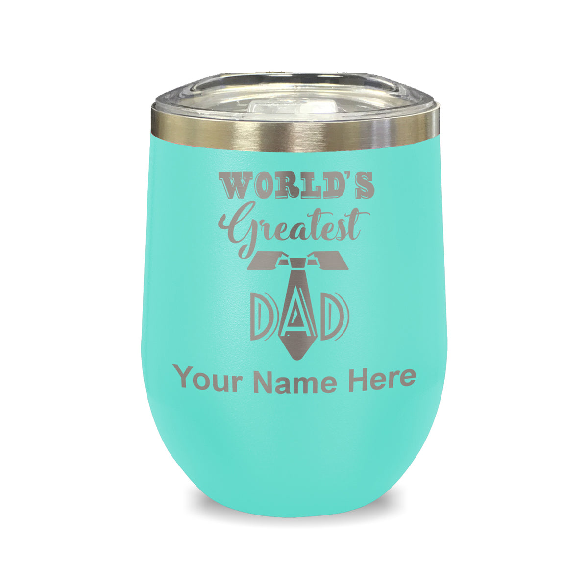 LaserGram Double Wall Stainless Steel Wine Glass, World's Greatest Dad, Personalized Engraving Included