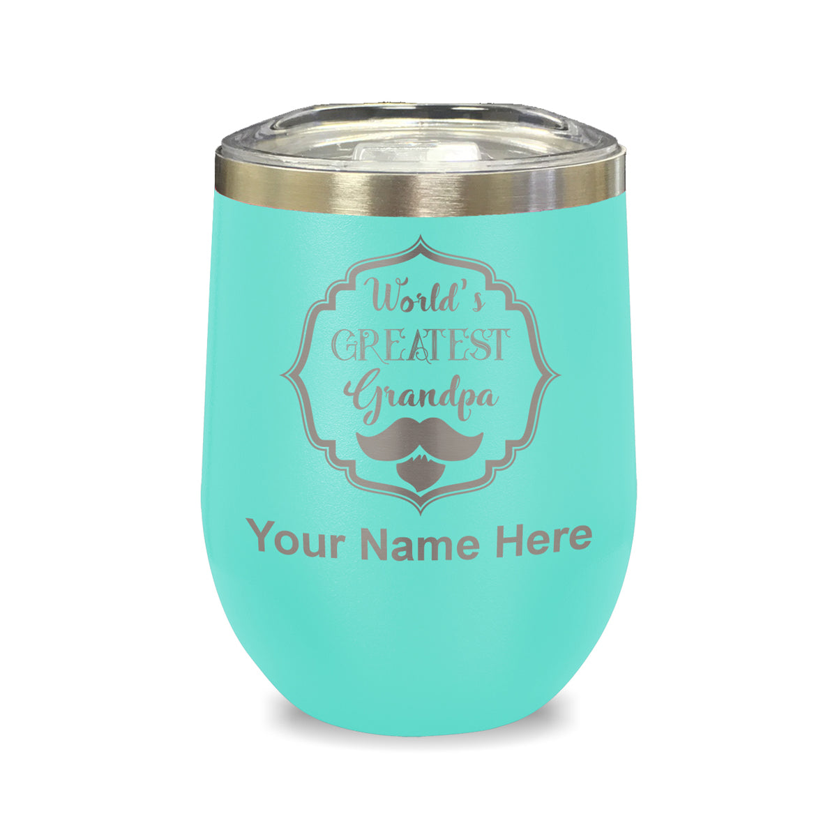 LaserGram Double Wall Stainless Steel Wine Glass, World's Greatest Grandpa, Personalized Engraving Included