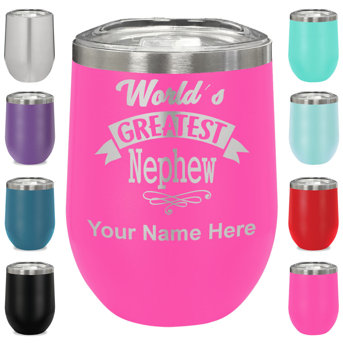 LaserGram Double Wall Stainless Steel Wine Glass, World's Greatest Nephew, Personalized Engraving Included