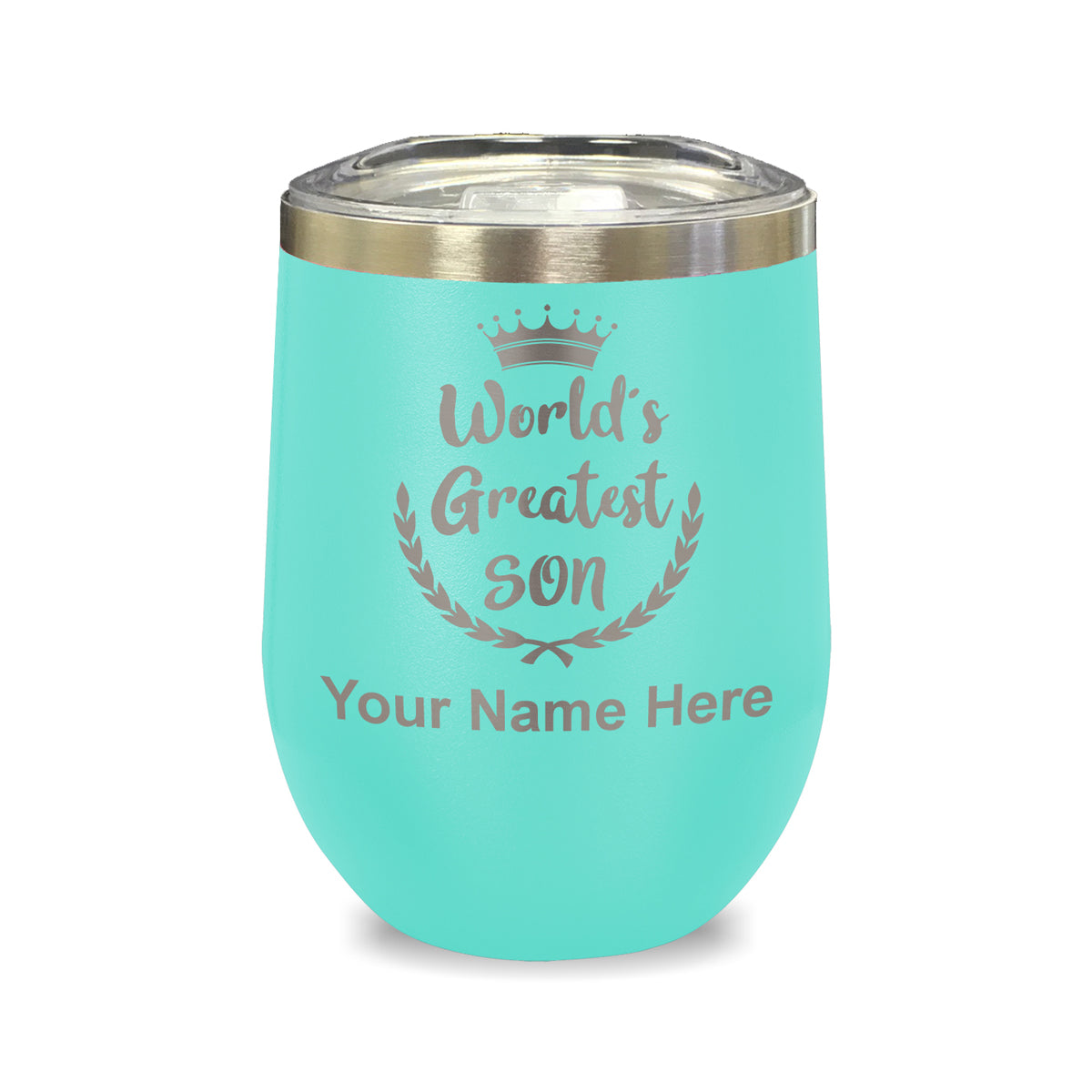 LaserGram Double Wall Stainless Steel Wine Glass, World's Greatest Son, Personalized Engraving Included