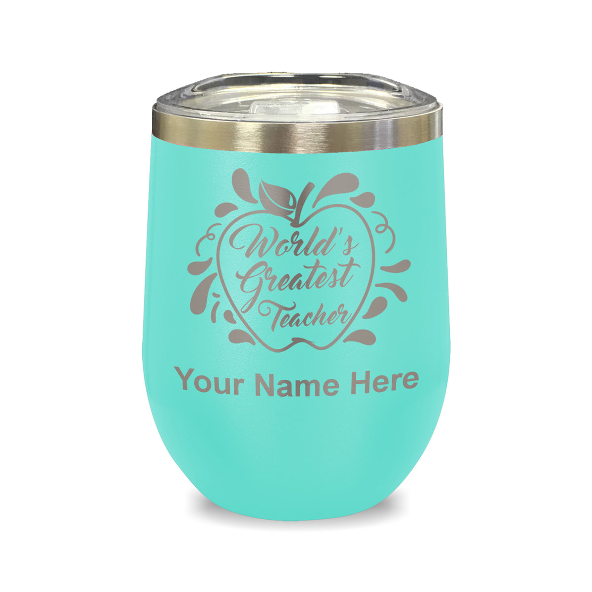 LaserGram Double Wall Stainless Steel Wine Glass, World's Greatest Teacher, Personalized Engraving Included