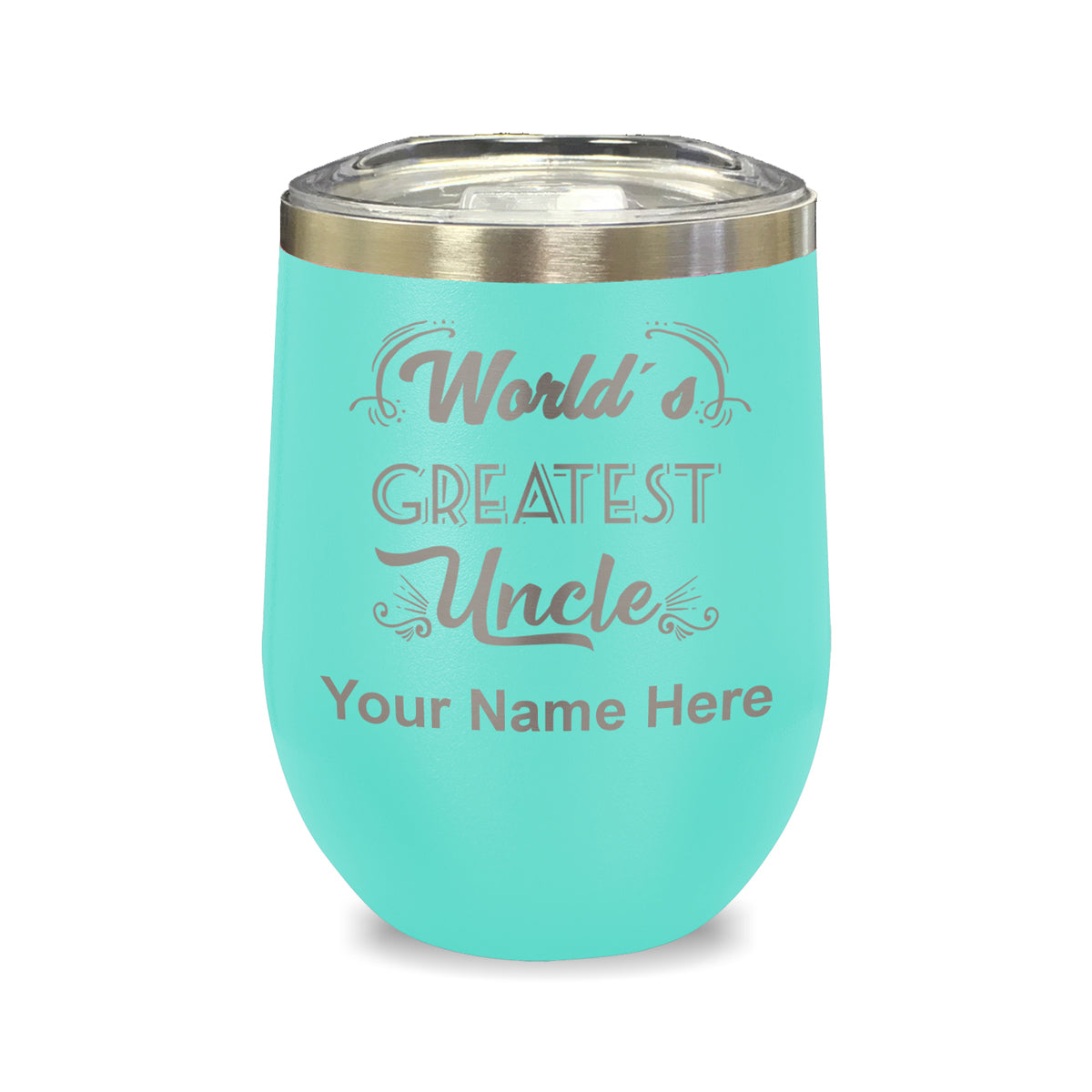 LaserGram Double Wall Stainless Steel Wine Glass, World's Greatest Uncle, Personalized Engraving Included