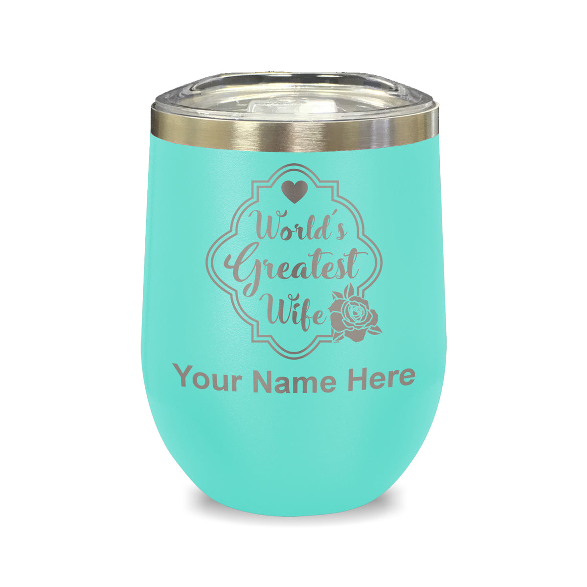 LaserGram Double Wall Stainless Steel Wine Glass, World's Greatest Wife, Personalized Engraving Included