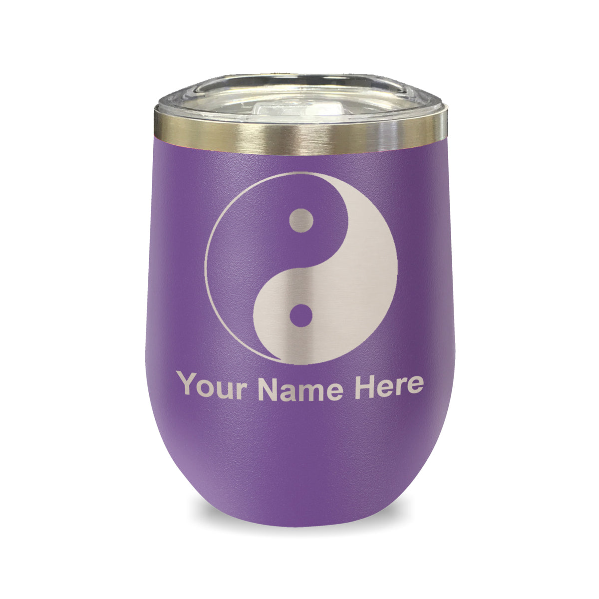LaserGram Double Wall Stainless Steel Wine Glass, Yin Yang, Personalized Engraving Included