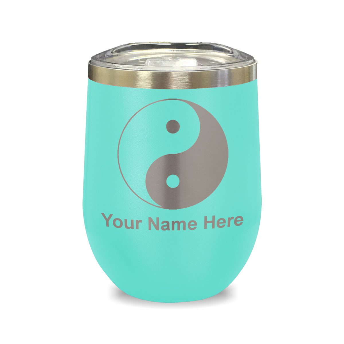 LaserGram Double Wall Stainless Steel Wine Glass, Yin Yang, Personalized Engraving Included