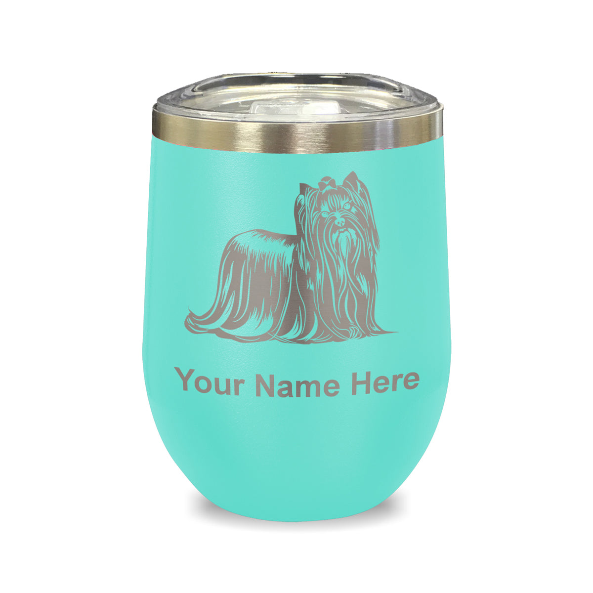 LaserGram Double Wall Stainless Steel Wine Glass, Yorkshire Terrier Dog, Personalized Engraving Included