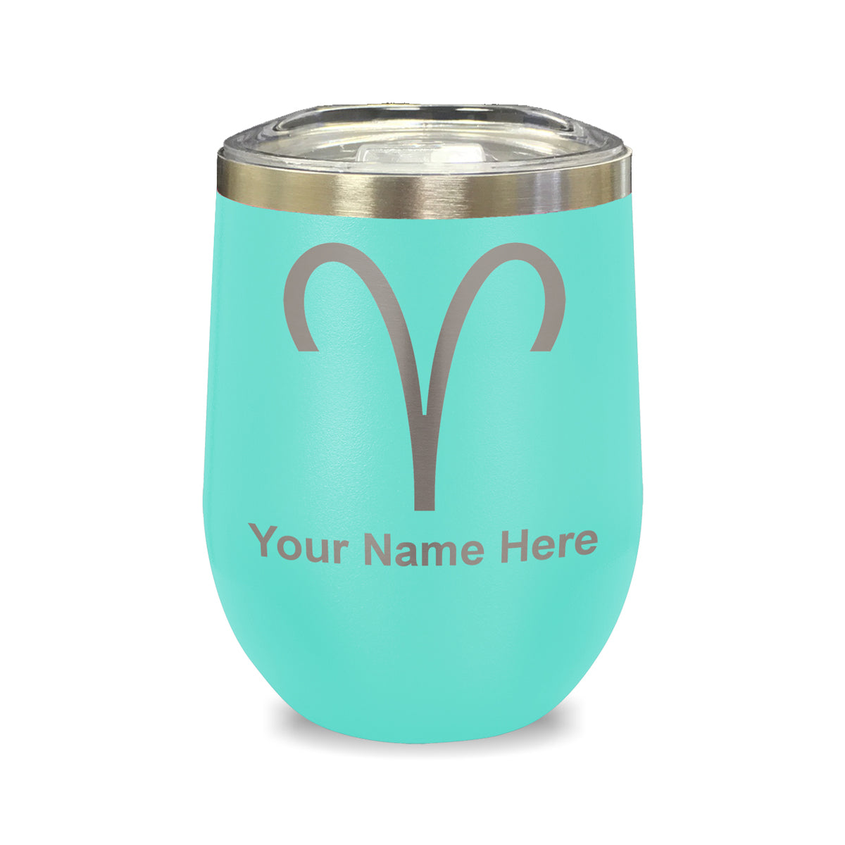 LaserGram Double Wall Stainless Steel Wine Glass, Zodiac Sign Aries, Personalized Engraving Included