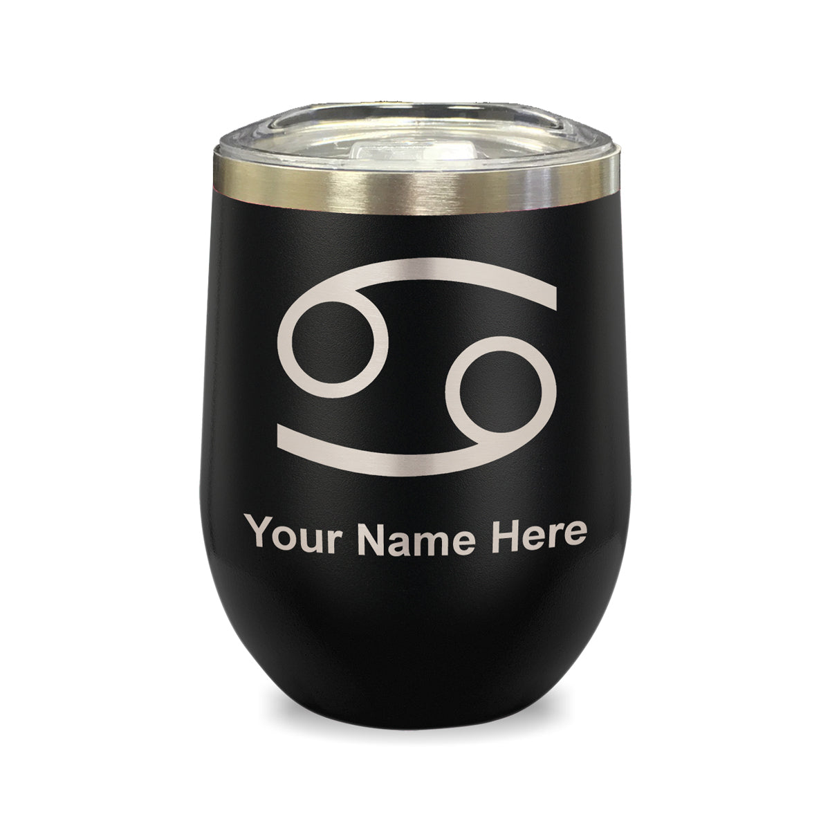 LaserGram Double Wall Stainless Steel Wine Glass, Zodiac Sign Cancer, Personalized Engraving Included