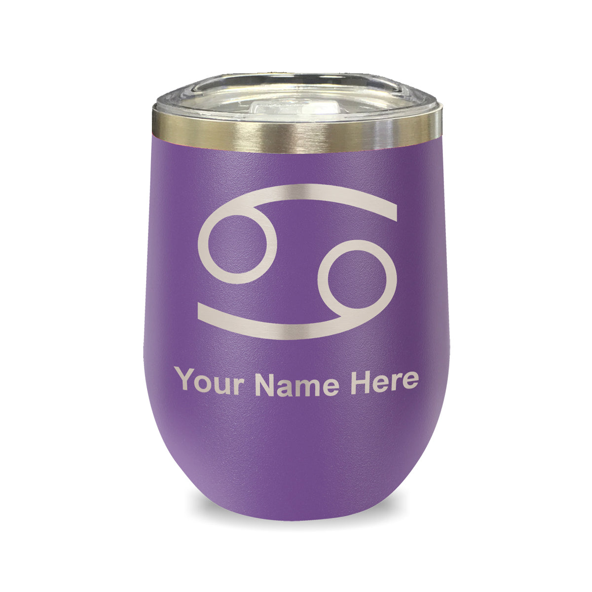 LaserGram Double Wall Stainless Steel Wine Glass, Zodiac Sign Cancer, Personalized Engraving Included