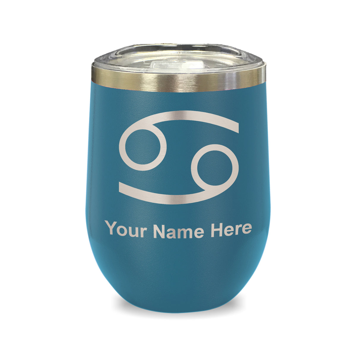 LaserGram Double Wall Stainless Steel Wine Glass, Zodiac Sign Cancer, Personalized Engraving Included