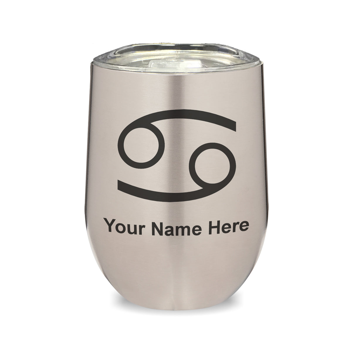 LaserGram Double Wall Stainless Steel Wine Glass, Zodiac Sign Cancer, Personalized Engraving Included