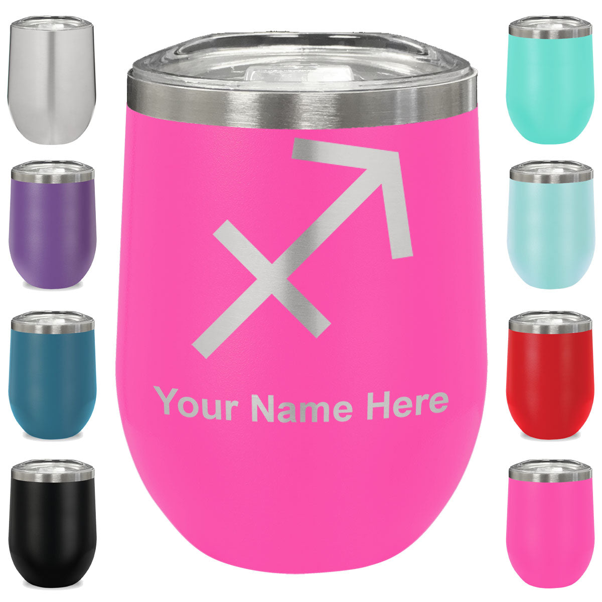 LaserGram Double Wall Stainless Steel Wine Glass, Zodiac Sign Sagittarius, Personalized Engraving Included
