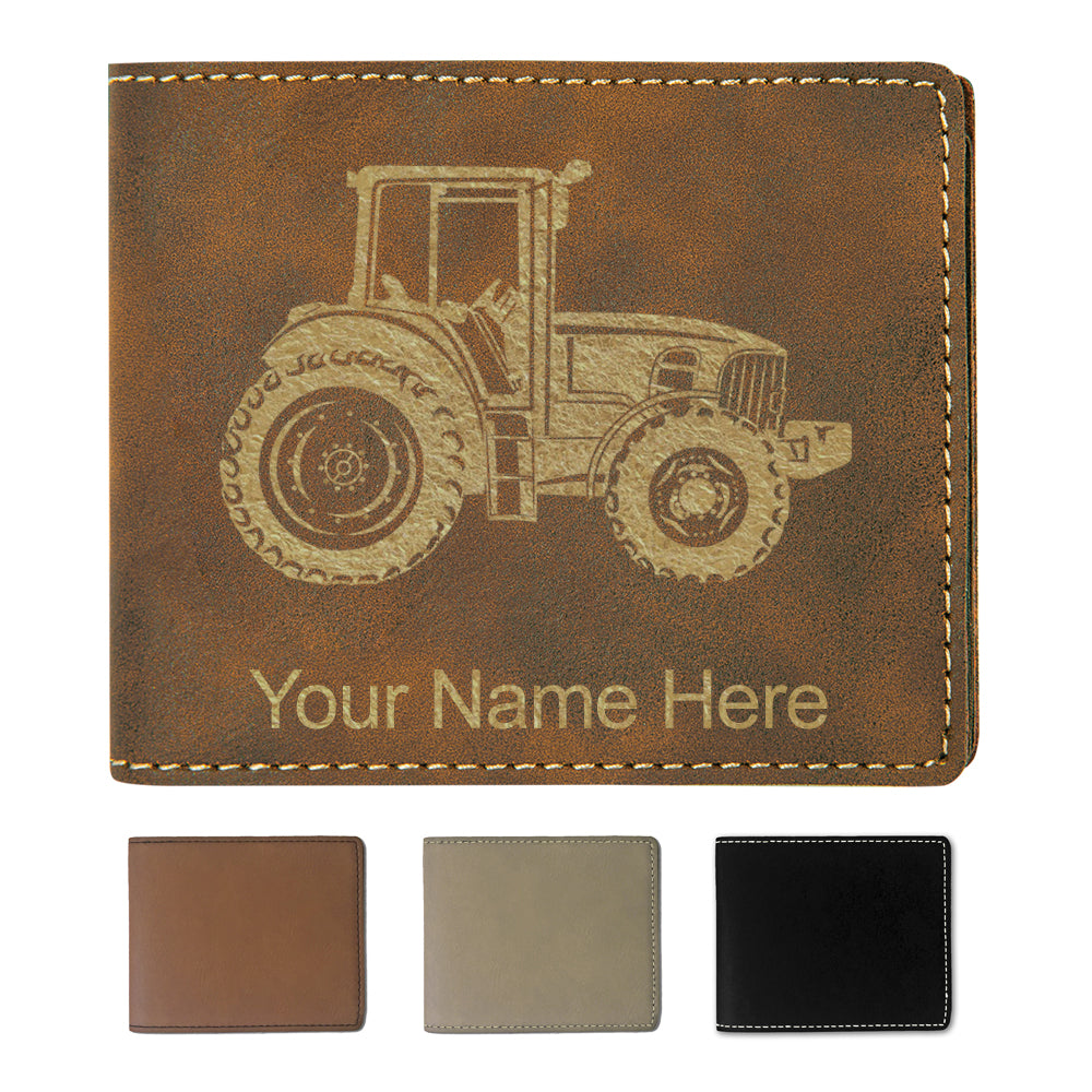 Faux Leather Bi-Fold Wallet, Farm Tractor, Personalized Engraving Included