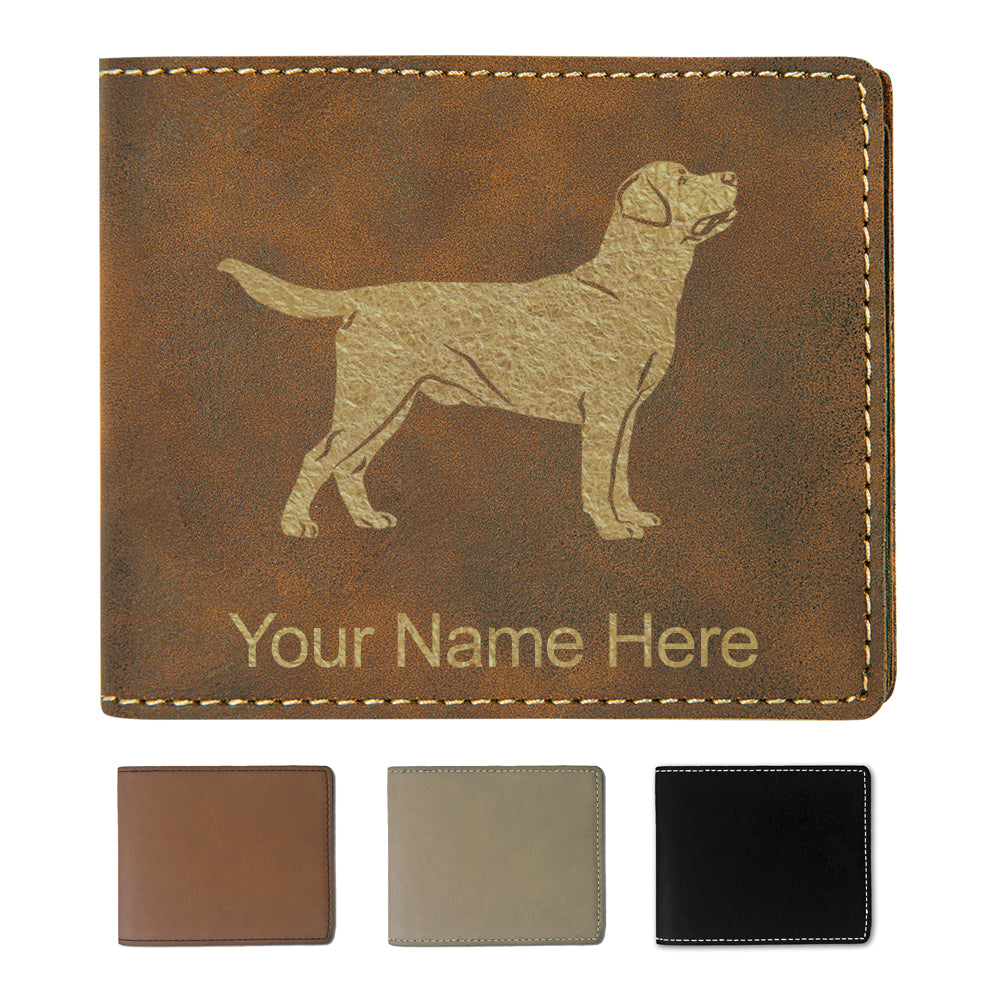 Faux Leather Bi-Fold Wallet, Labrador Retriever Dog, Personalized Engraving Included