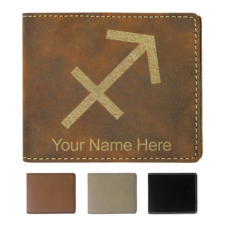 Faux Leather Bi-Fold Wallet, Zodiac Sign Sagittarius, Personalized Engraving Included