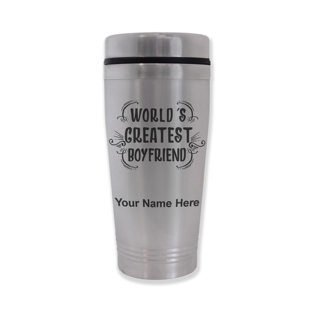 Commuter Travel Mug, World's Greatest Boyfriend, Personalized Engraving Included