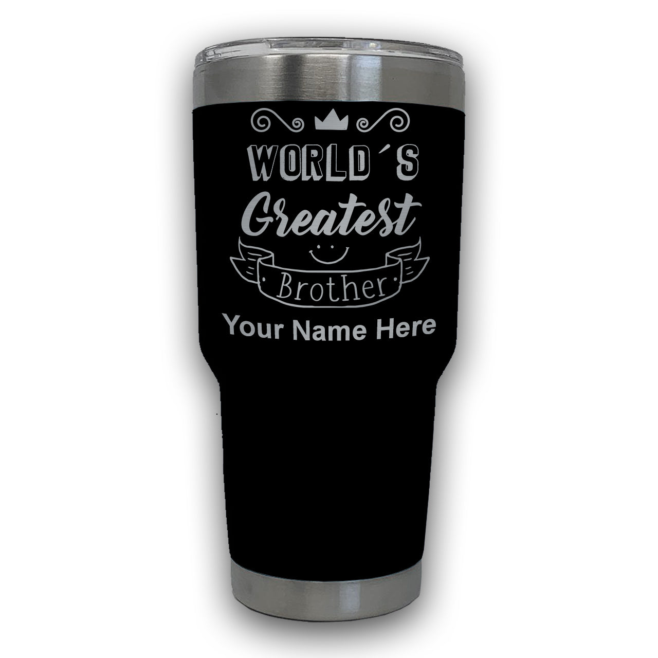 LaserGram 30oz Tumbler Mug, World's Greatest Brother, Personalized Engraving Included
