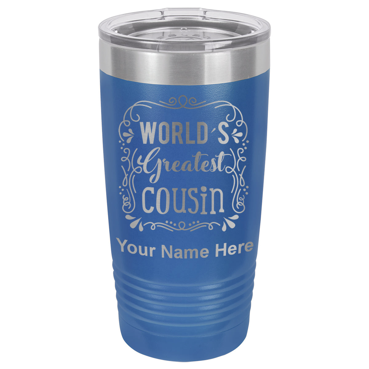 20oz Vacuum Insulated Tumbler Mug, World's Greatest Cousin, Personalized Engraving Included