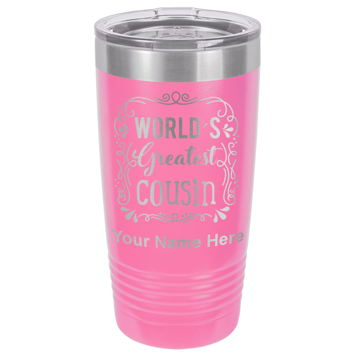 20oz Vacuum Insulated Tumbler Mug, World's Greatest Cousin, Personalized Engraving Included