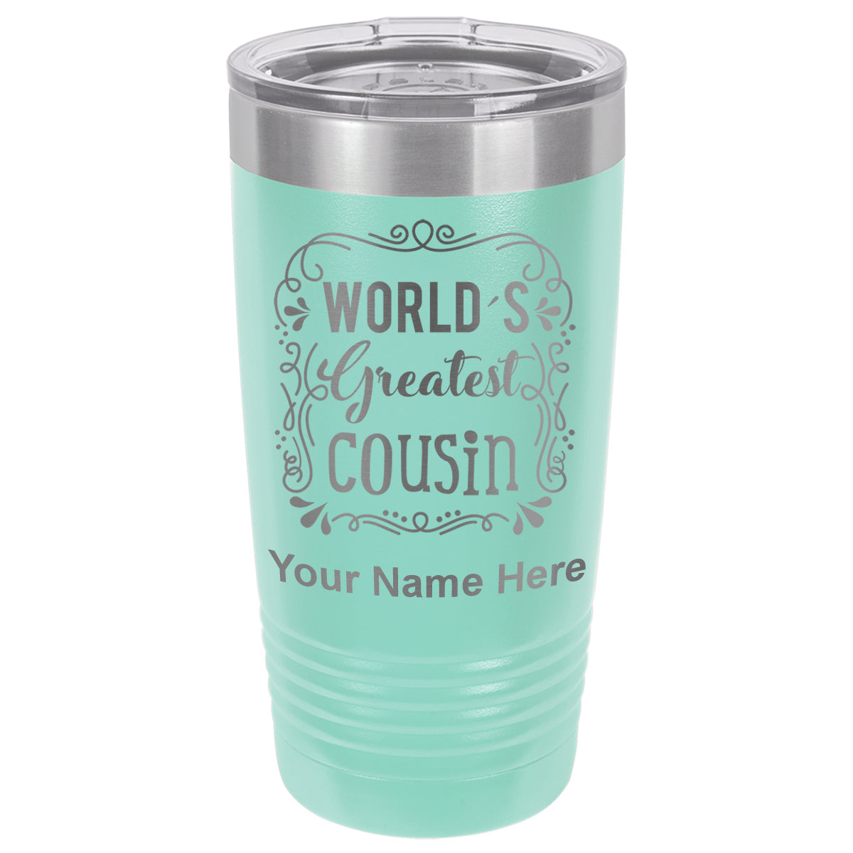 20oz Vacuum Insulated Tumbler Mug, World's Greatest Cousin, Personalized Engraving Included