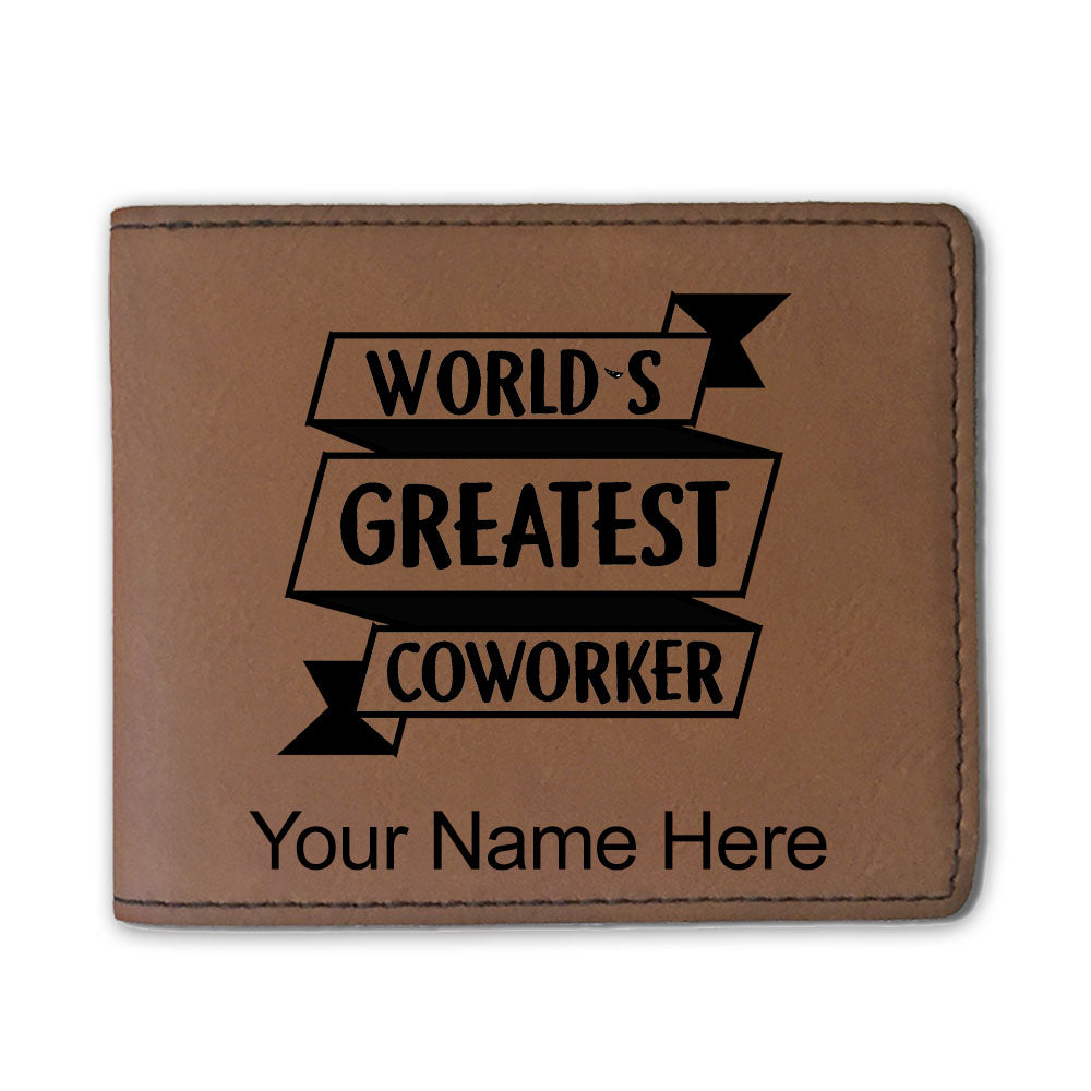 Faux Leather Bi-Fold Wallet, World's Greatest Coworker, Personalized Engraving Included