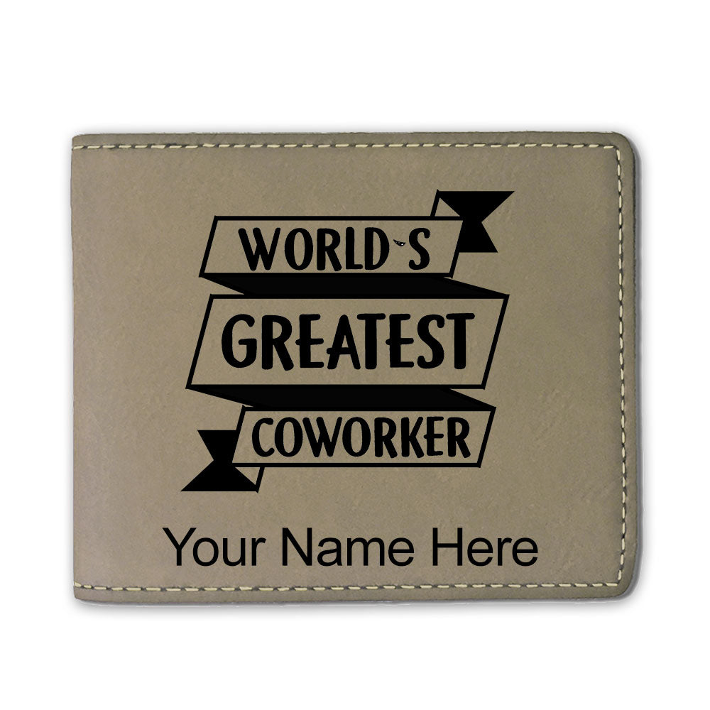 Faux Leather Bi-Fold Wallet, World's Greatest Coworker, Personalized Engraving Included