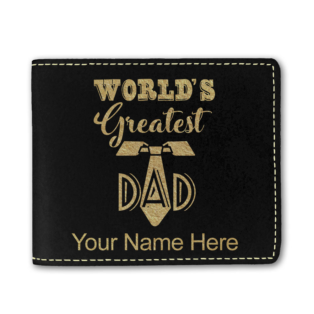 Faux Leather Bi-Fold Wallet, World's Greatest Dad, Personalized Engraving Included