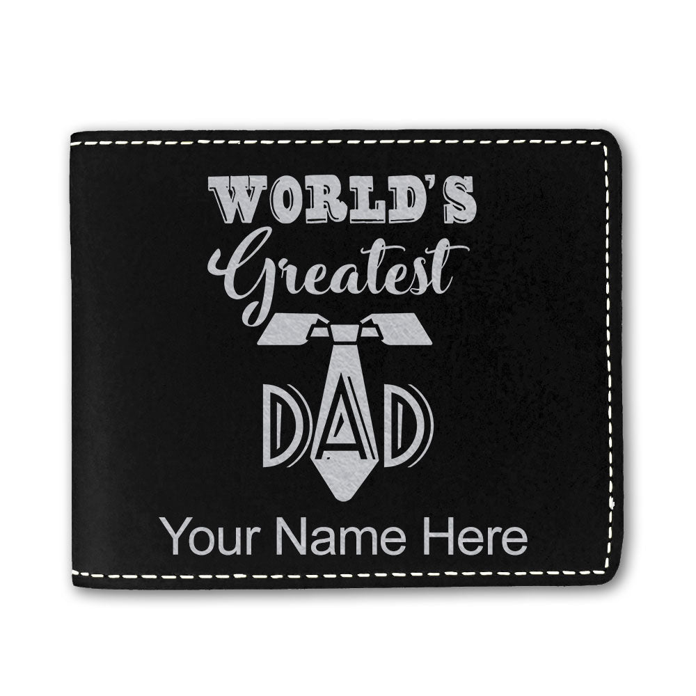 Faux Leather Bi-Fold Wallet, World's Greatest Dad, Personalized Engraving Included