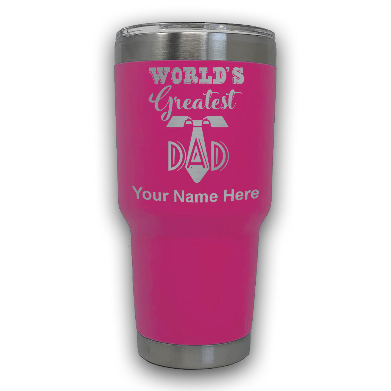 LaserGram 30oz Tumbler Mug, World's Greatest Dad, Personalized Engraving Included