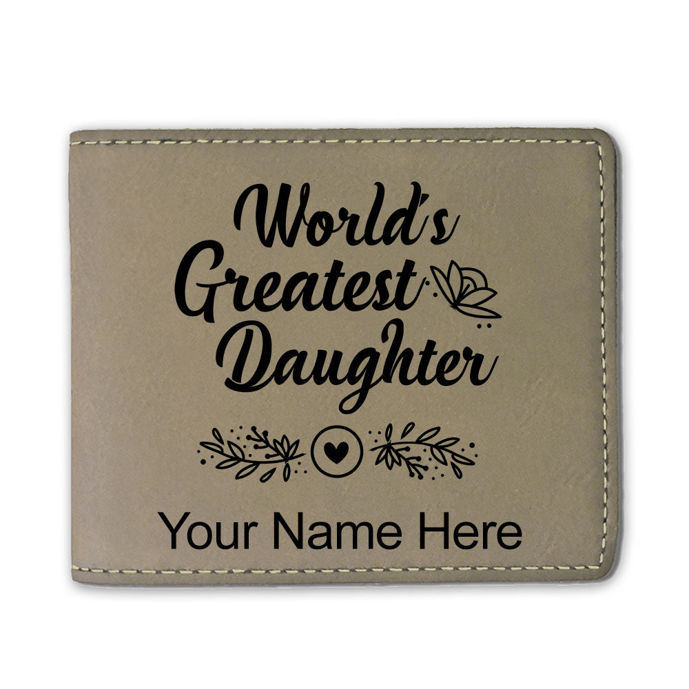 Faux Leather Bi-Fold Wallet, World's Greatest Daughter, Personalized Engraving Included