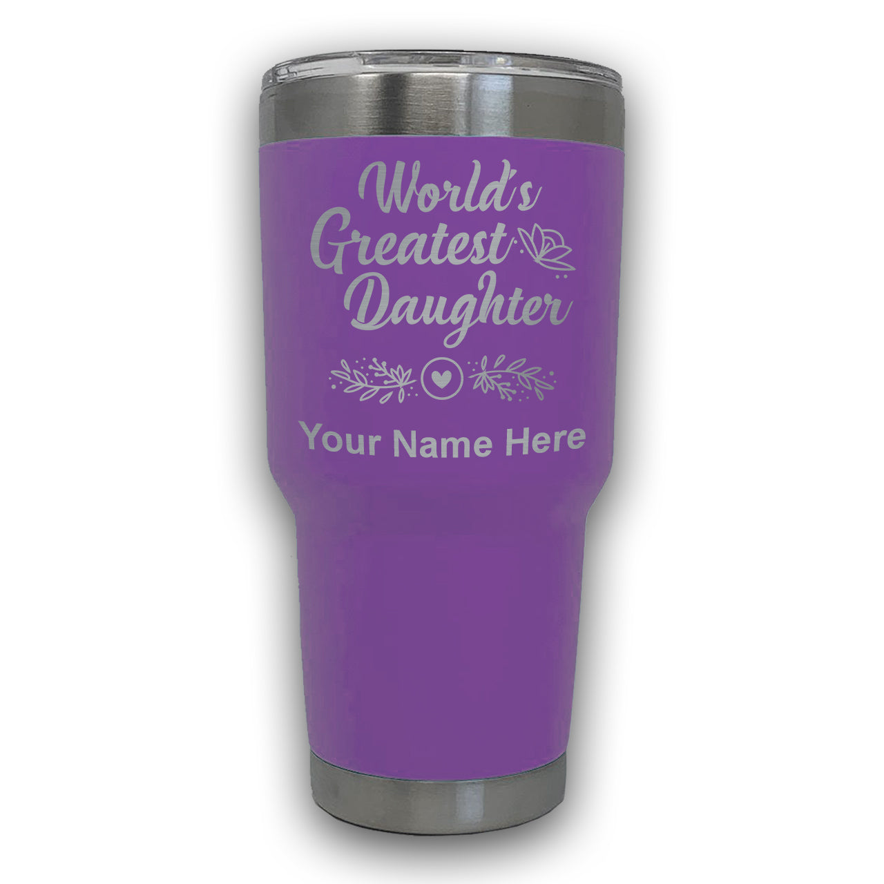 LaserGram 30oz Tumbler Mug, World's Greatest Daughter, Personalized Engraving Included