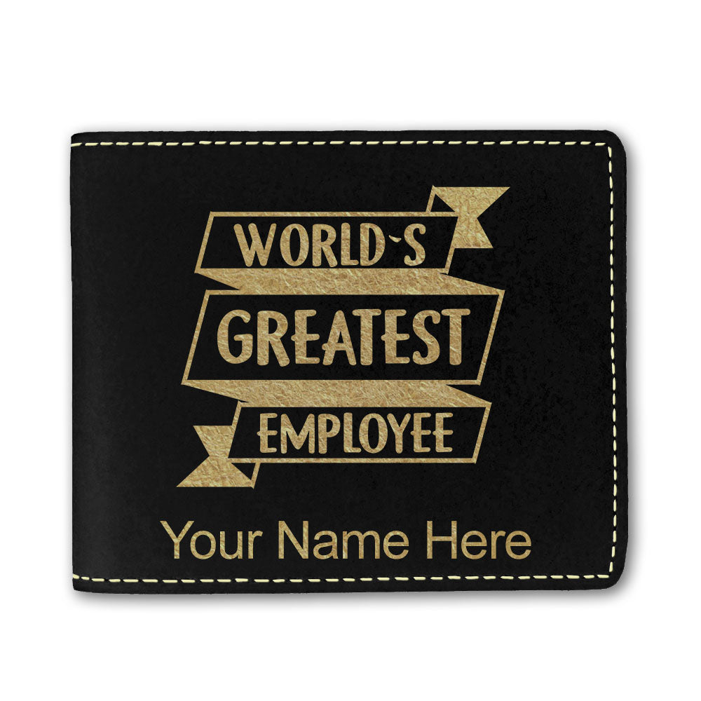 Faux Leather Bi-Fold Wallet, World's Greatest Employee, Personalized Engraving Included
