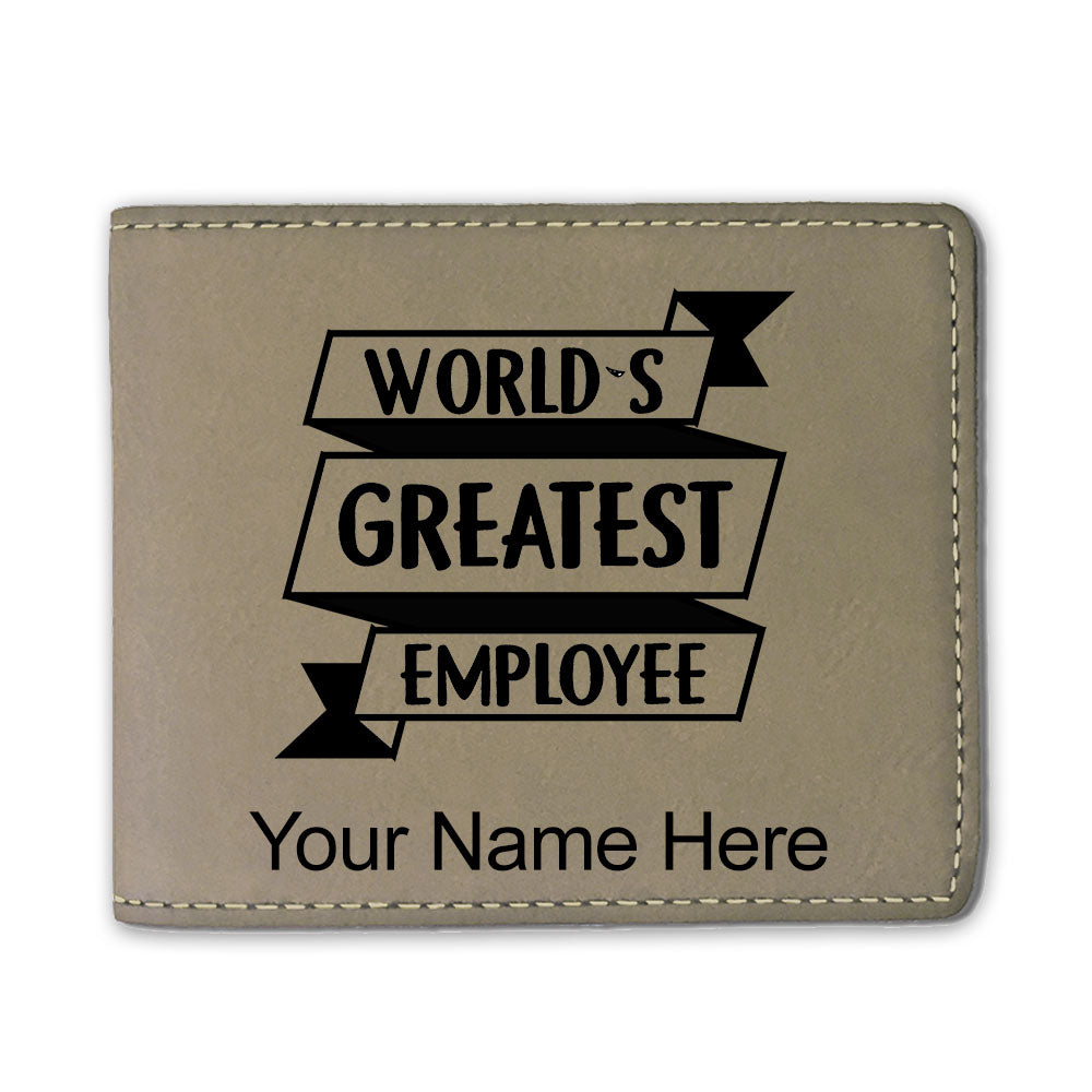 Faux Leather Bi-Fold Wallet, World's Greatest Employee, Personalized Engraving Included