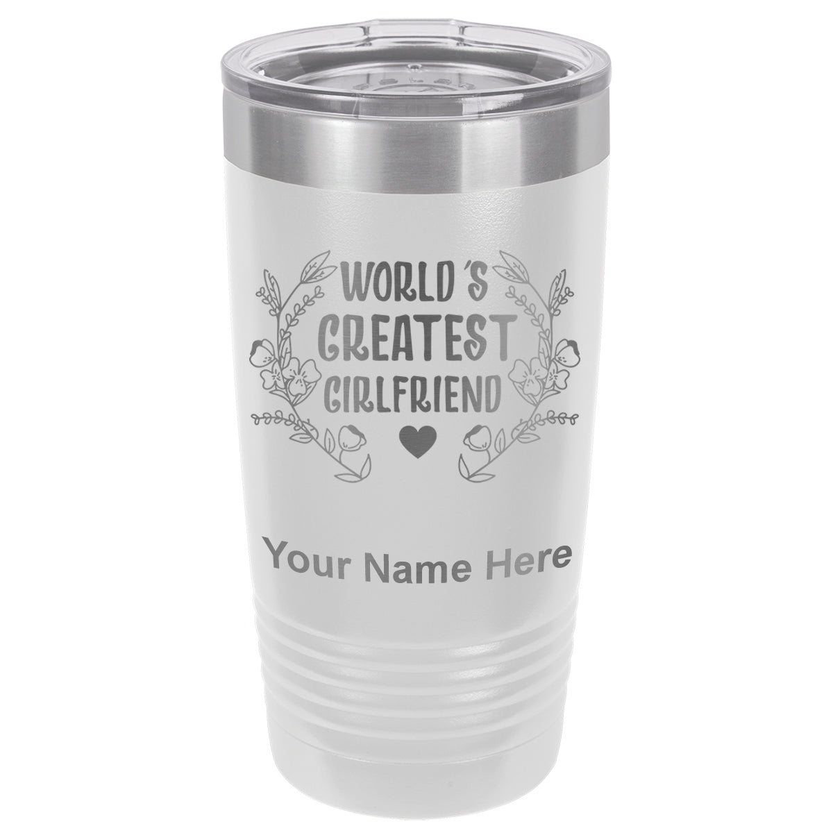 20oz Vacuum Insulated Tumbler Mug, World's Greatest Girlfriend, Personalized Engraving Included