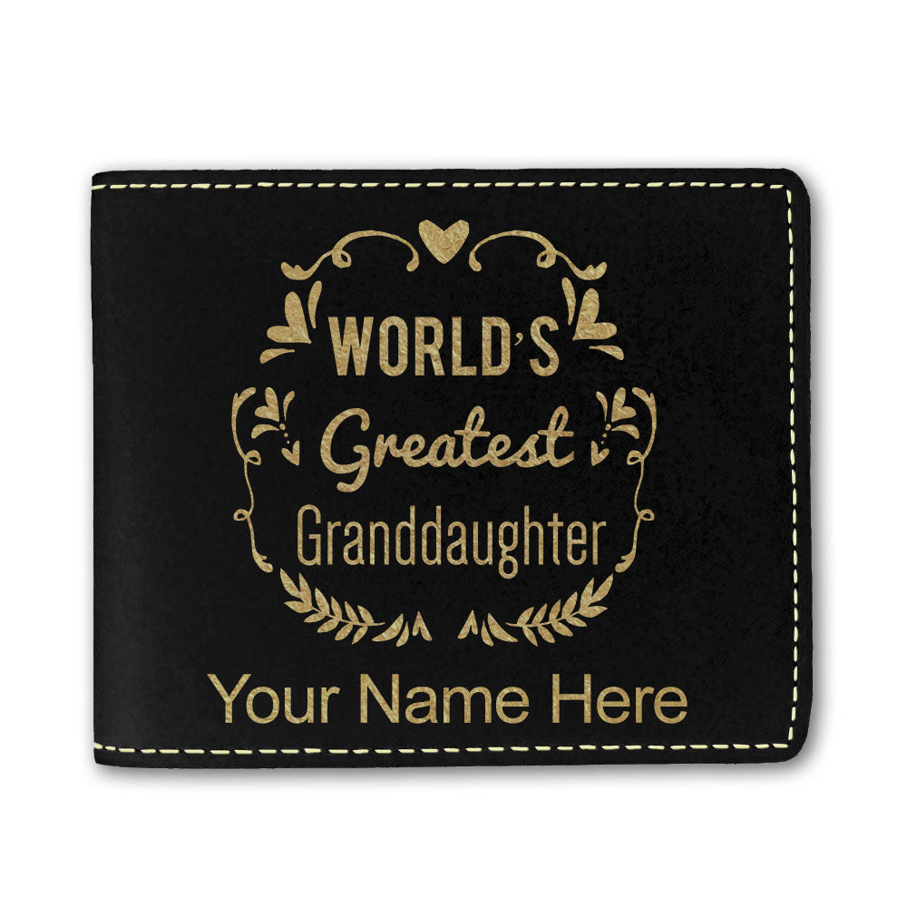 Faux Leather Bi-Fold Wallet, World's Greatest Granddaughter, Personalized Engraving Included