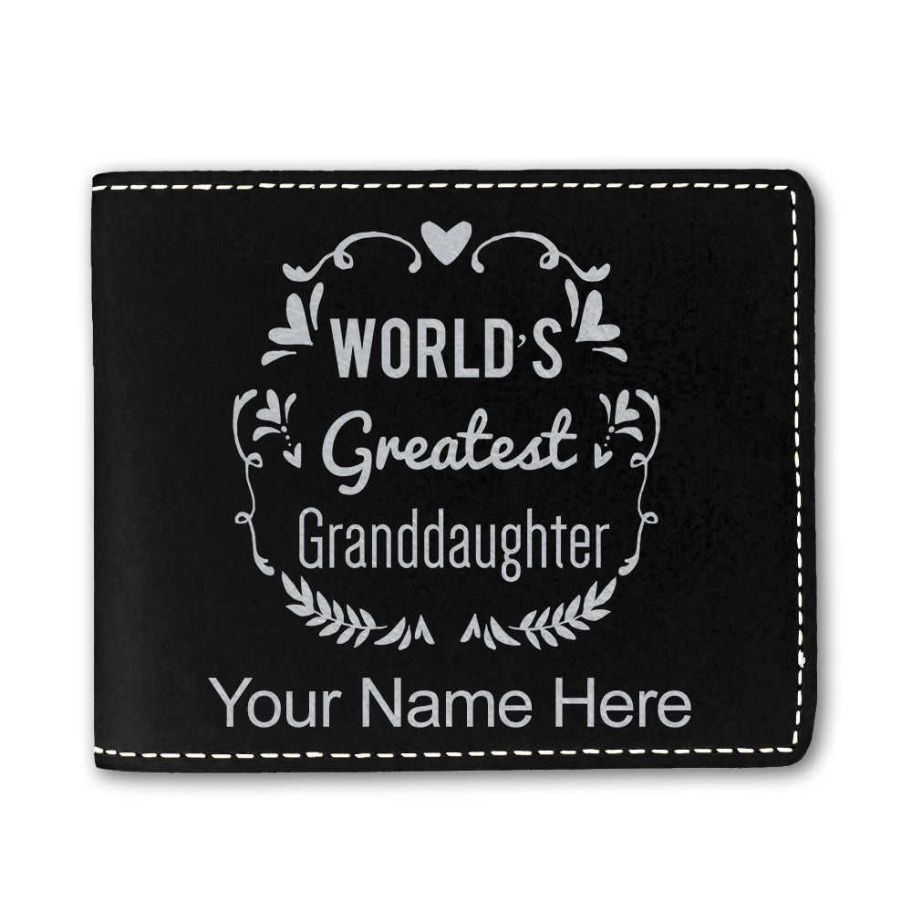 Faux Leather Bi-Fold Wallet, World's Greatest Granddaughter, Personalized Engraving Included