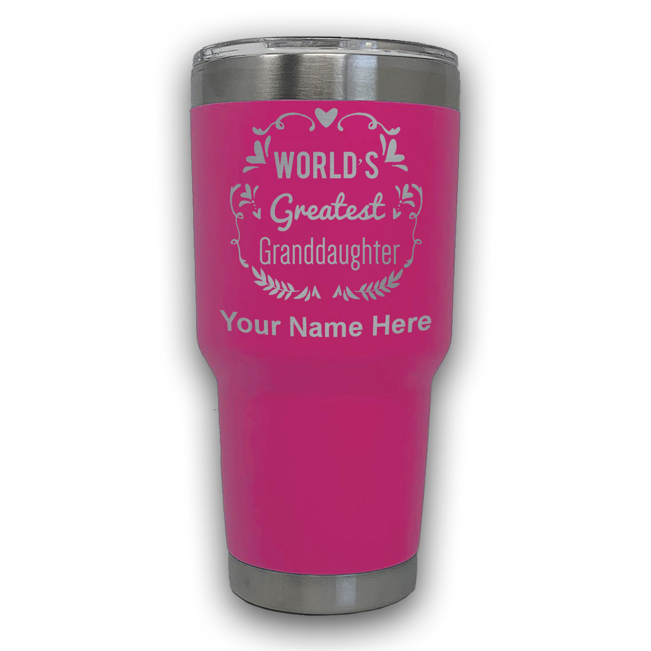 LaserGram 30oz Tumbler Mug, World's Greatest Granddaughter, Personalized Engraving Included