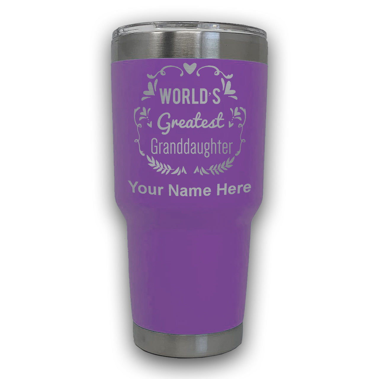 LaserGram 30oz Tumbler Mug, World's Greatest Granddaughter, Personalized Engraving Included