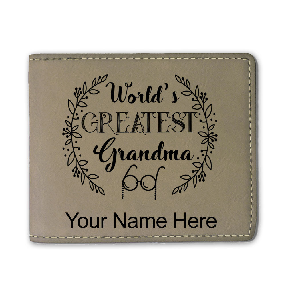 Faux Leather Bi-Fold Wallet, World's Greatest Grandma, Personalized Engraving Included
