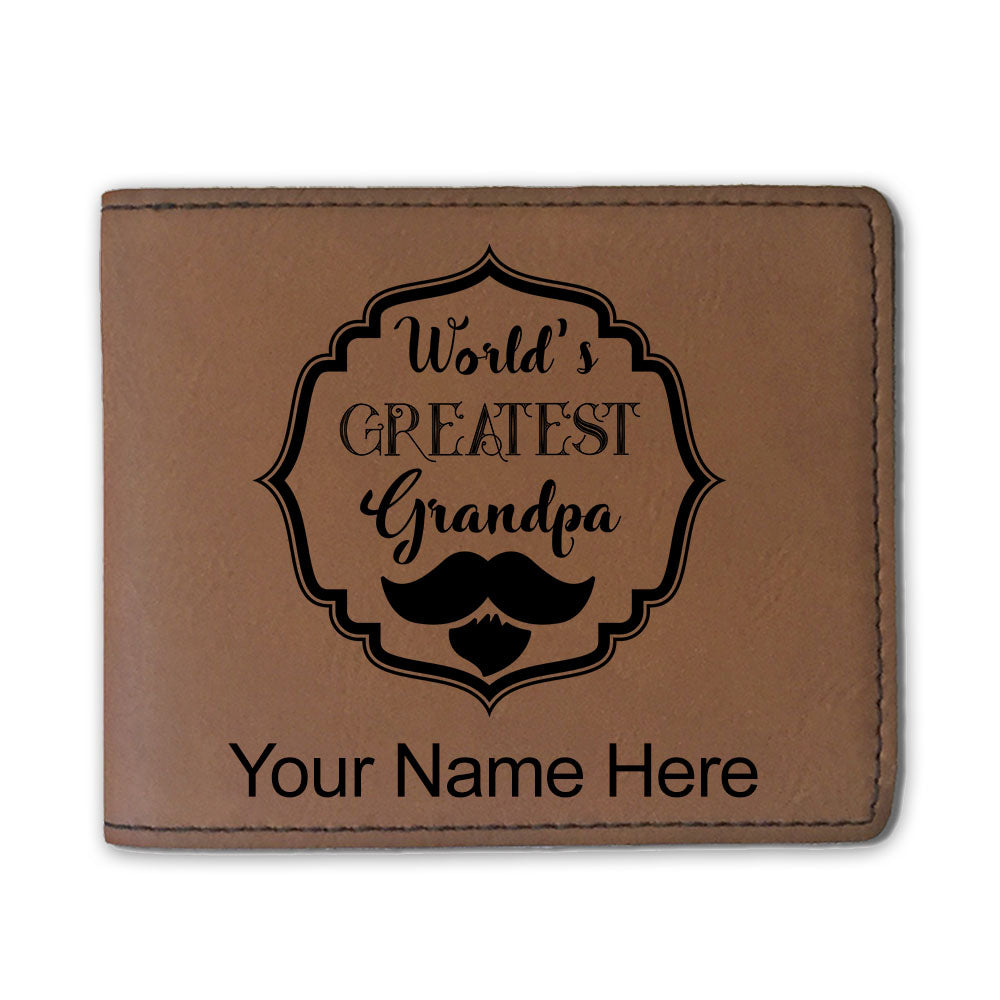 Faux Leather Bi-Fold Wallet, World's Greatest Grandpa, Personalized Engraving Included