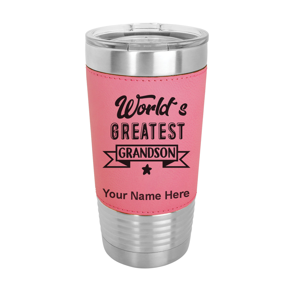 20oz Faux Leather Tumbler Mug, World's Greatest Grandson, Personalized Engraving Included