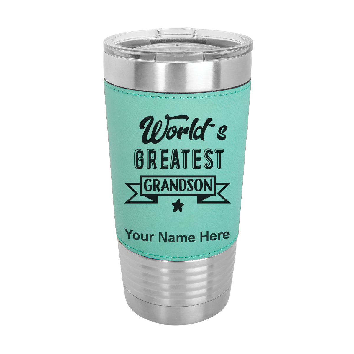 20oz Faux Leather Tumbler Mug, World's Greatest Grandson, Personalized Engraving Included